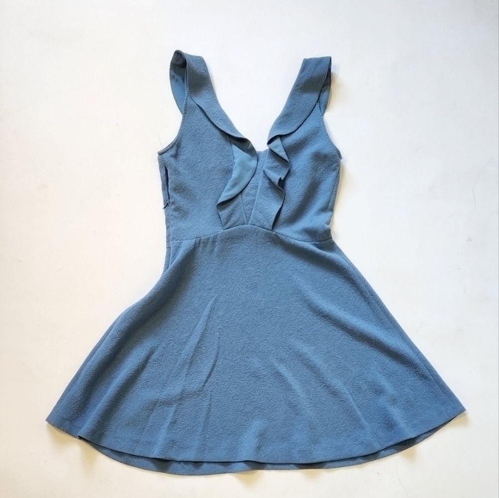 SANDRO PARIS LIGHT‎ BLUE RUFFLE A LINE DRESS - Picture 3 of 12